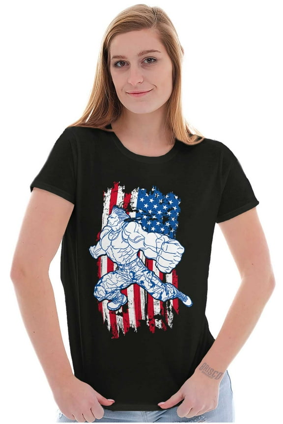 America Flag USA Guile Womens Slim Fit Graphic Tee Brisco Brands S