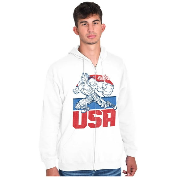 Street Fighter American Guile USA Men Big & Tall Zip Hoodie Brisco Brands 5X