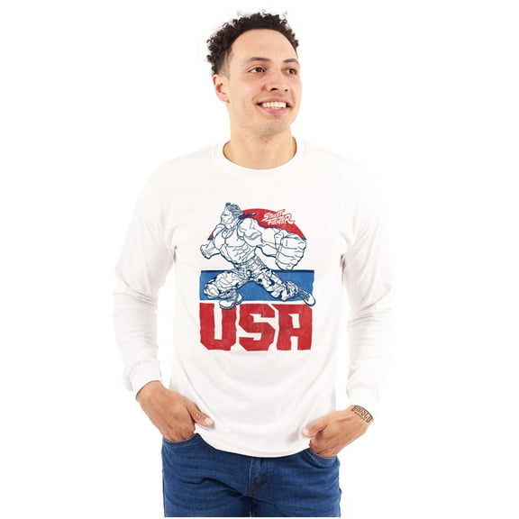 Street Fighter American Guile USA Men's Long Sleeve Tee T Shirt Brisco Brands S