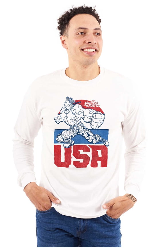 Street Fighter American Guile USA Men's Long Sleeve Tee T Shirt Brisco Brands S