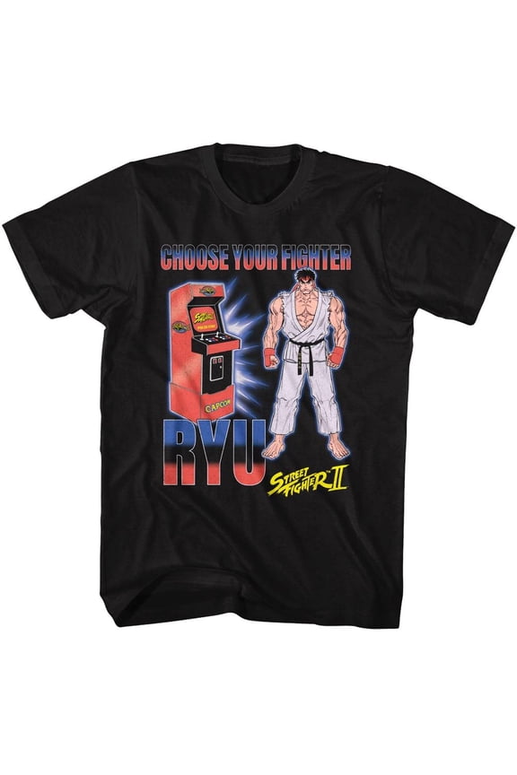 Street Fighter Arcade Ryu Men's T Shirt (Black, Big&Tall3XLT)