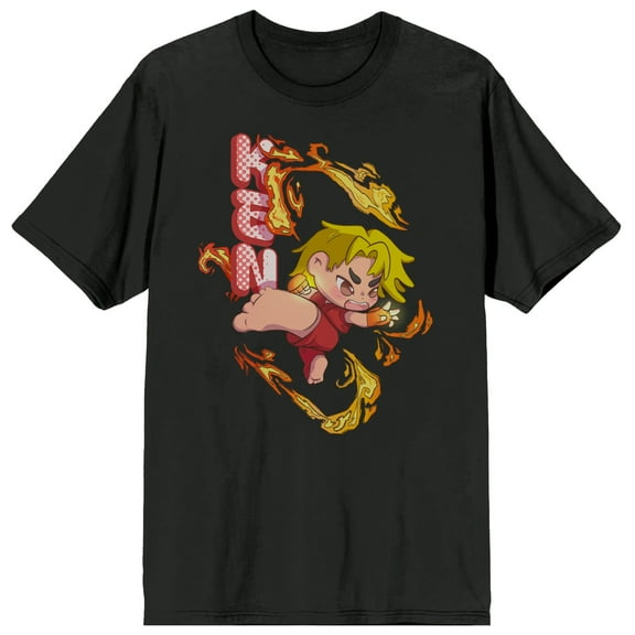 Street Fighter Chibi Ken Crew Neck Short Sleeve Adult Black T-shirt-Large