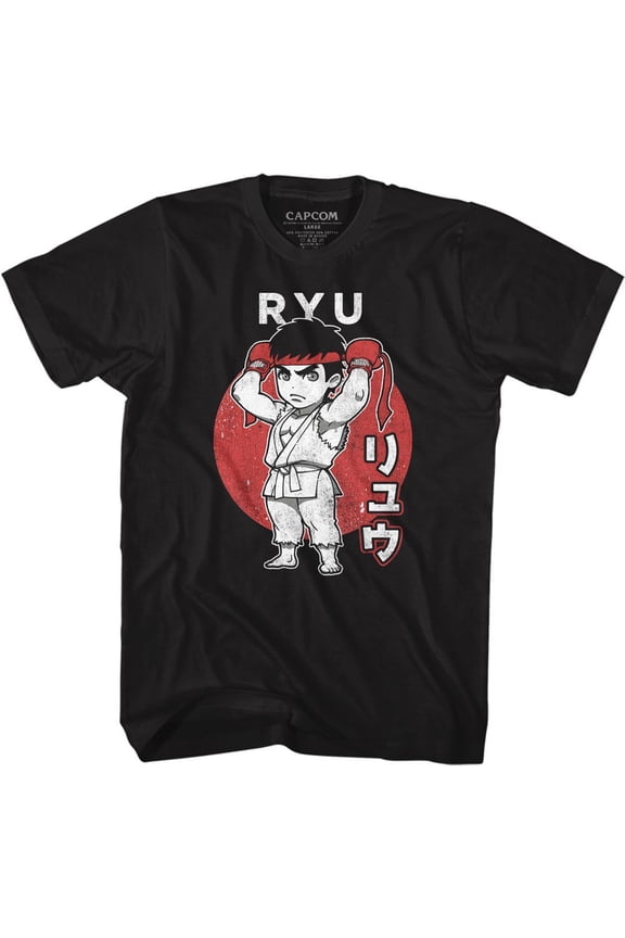 Street Fighter Chibi Ryu Black Adult T-Shirt