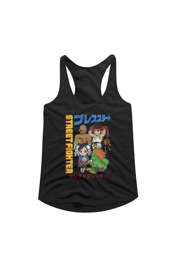Street Fighter Chibi With Kanji Black Women's Slim Fit Racerback Tank Top M