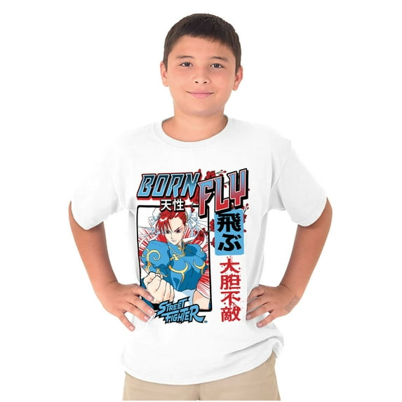 Street Fighter Chun Li Born Fly Crewneck T Shirts Boy Girl Teen Brisco Brands XS