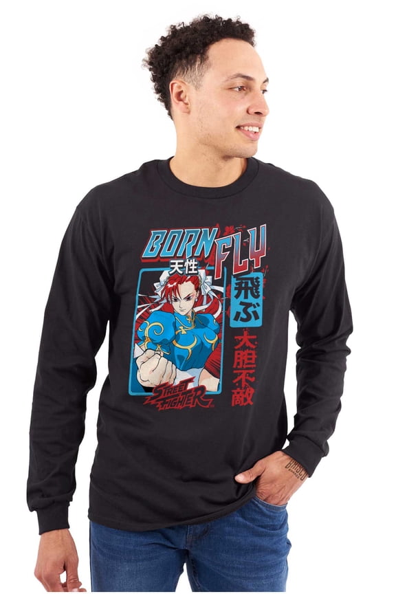 Street Fighter Chun Li Born Fly Long Sleeve TShirt Men Women Brisco Brands S