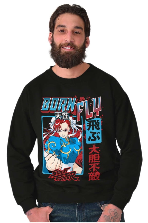 Street Fighter Chun Li Born Fly Sweatshirt for Men or Women Brisco Brands S