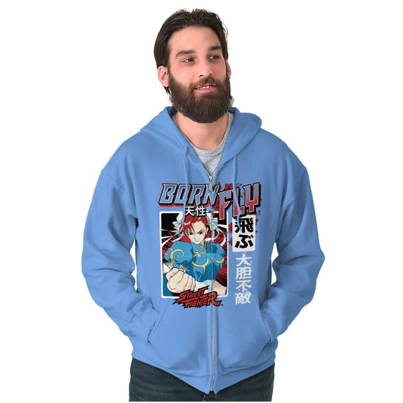 Street Fighter Chun Li Born Fly Zip Up Hoodie Men's Women's Brisco Brands M