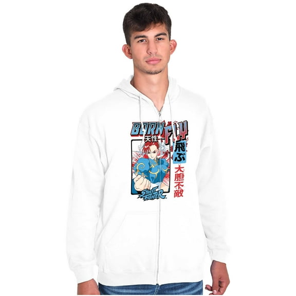 Street Fighter Chun Li Born Fly Zip Up Hoodie Men's Women's Brisco Brands X