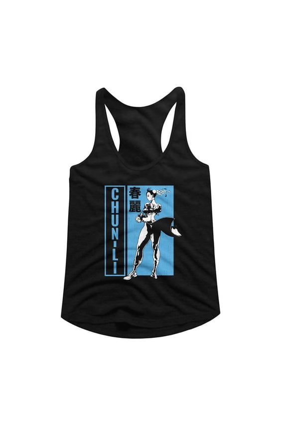 Street Fighter Chun Li Bw Character Pose Black Women's Slim Fit Racerback Tank Top M