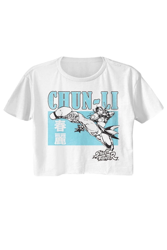 Street Fighter Chun Li Character Block White Women's FestIVal Cali Crop T-Shirt S