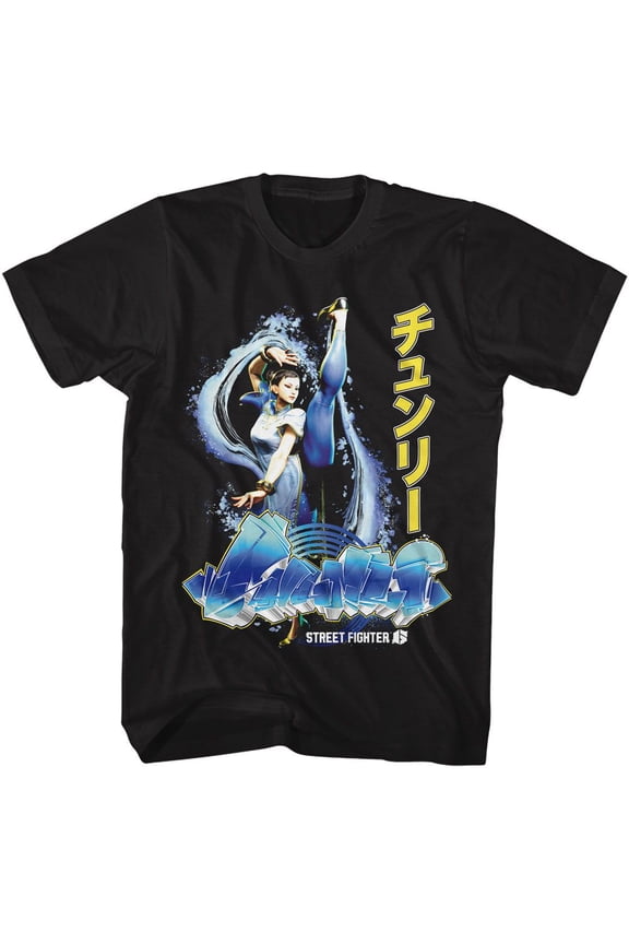 Street Fighter Chun Li Graffiti Black Adult T-Shirt