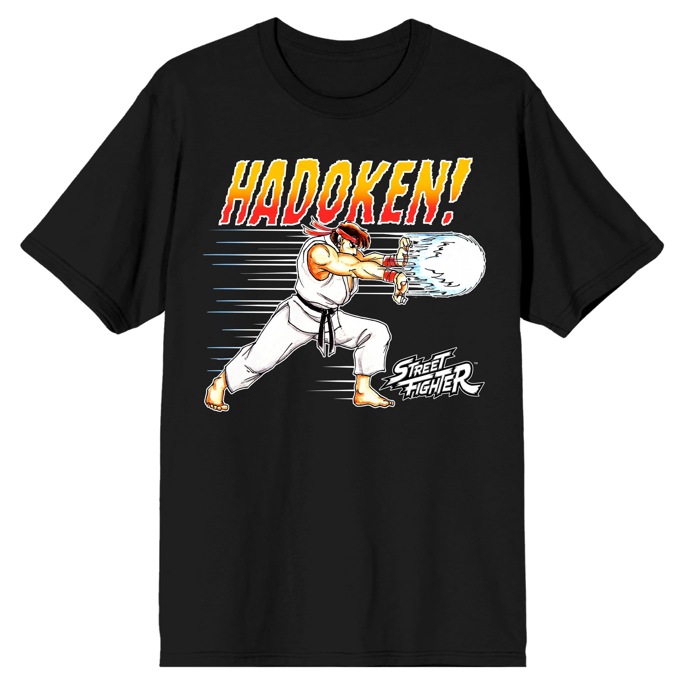 Street Fighter Classic Ryu Hadouken Men's Black T-shirt-3XL