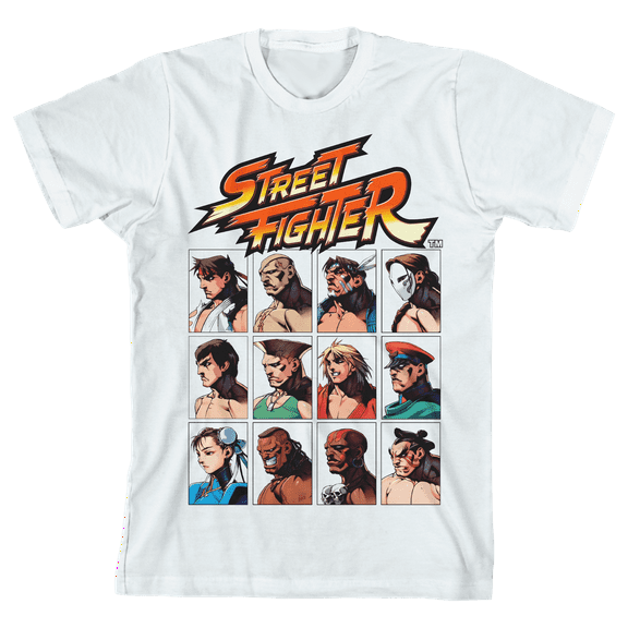 Street Fighter Classic Stacked Characters Crew Neck Short Sleeve Boy's White T-shirt-Medium