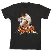 Street Fighter Classic Strong Ryu Crew Neck Short Sleeve Boy's Black T-shirt-Large
