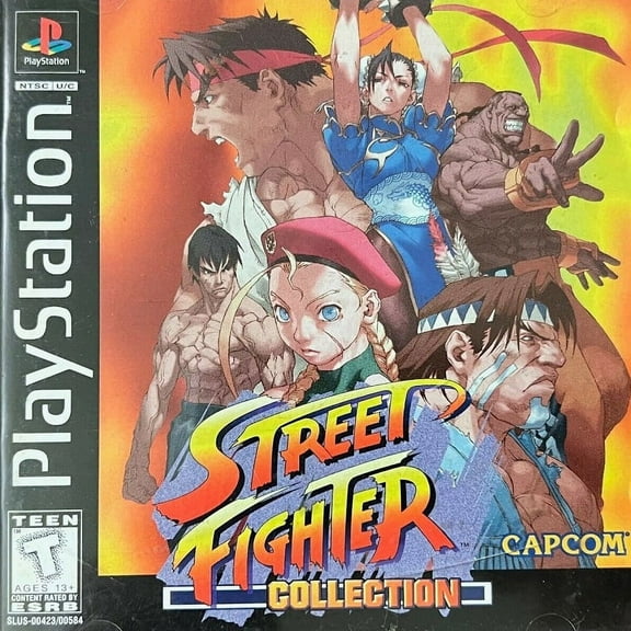 Restored Street Fighter Collection Video Game for PlayStation, Fighting Genre, 2 Offline Players, Parental Controls, Fighting,Multiplayer,Anime