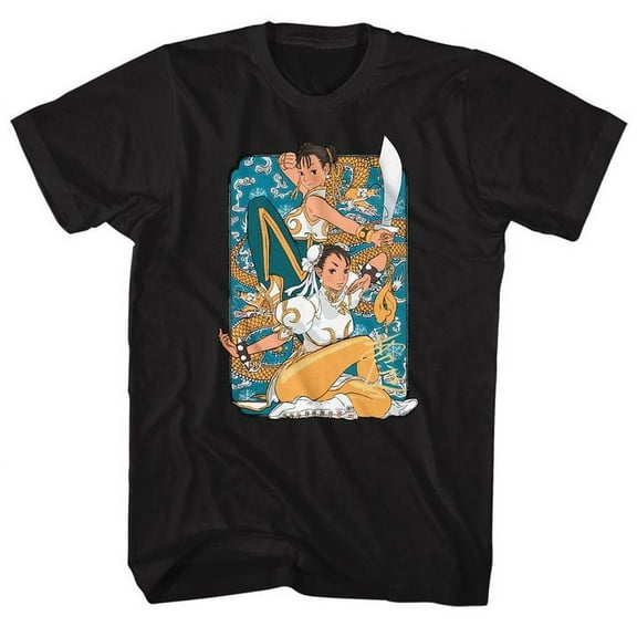 Street Fighter Dual Chun Li Black Adult T-Shirt 4Xl