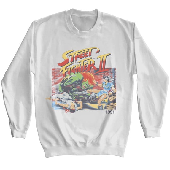 Street Fighter Faded SF2 White Adult Sweatshirt