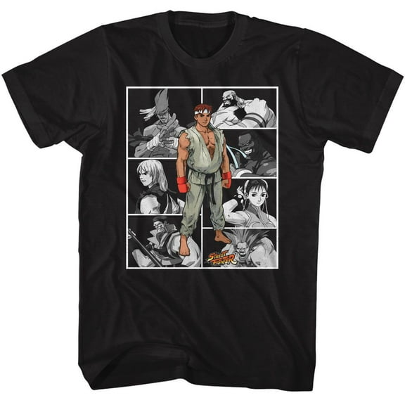 Street Fighter Fighters In Boxes Black Adult T-Shirt M