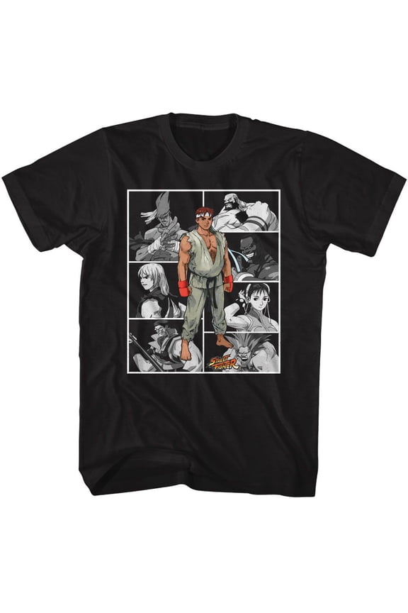 Street Fighter Fighters In Boxes Black Adult T-Shirt S