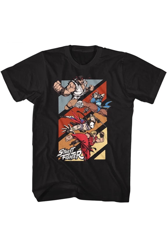 Street Fighter Four Fighters Black Adult T-Shirt