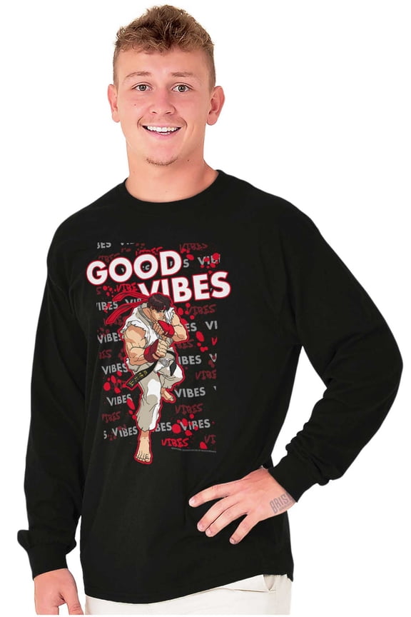Street Fighter Game Good Vibes Ryu Long Sleeve TShirt Men Women Brisco Brands S
