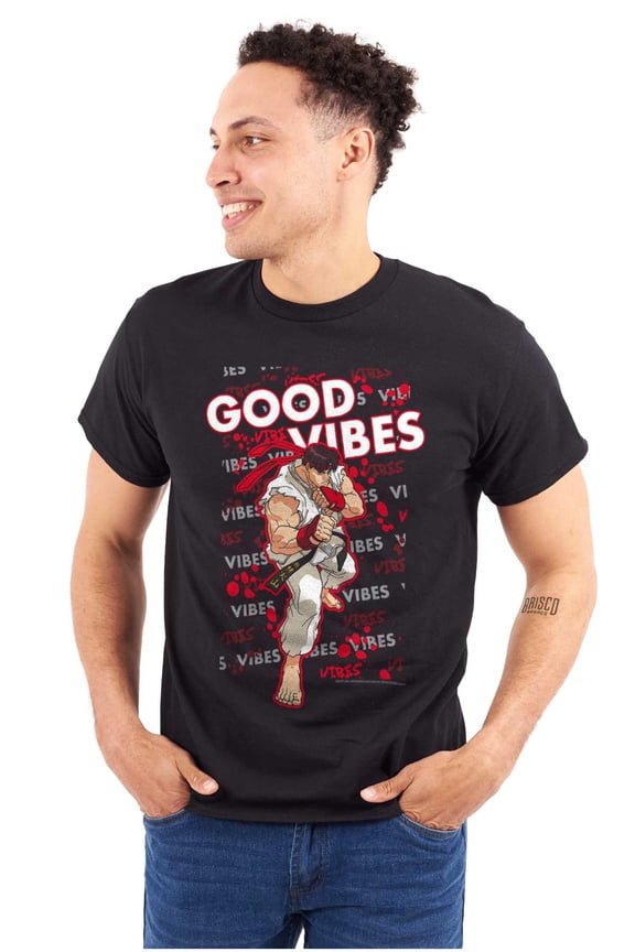 Street Fighter Game Good Vibes Ryu Men's Graphic T Shirt Tees Brisco Brands S