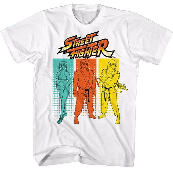 Street Fighter Halftone Rectangles White T-Shirt