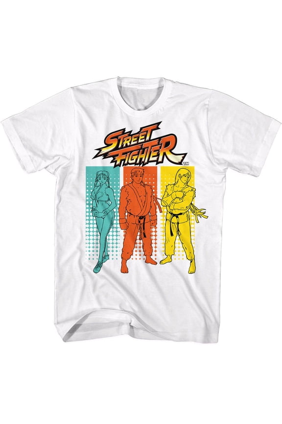 Street Fighter Halftone Rectangles White T-Shirt