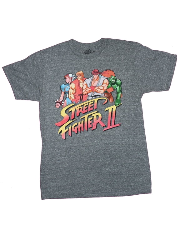 Street Fighter II Mens T-Shirt - Group of 4 Over Logo Image (Medium)