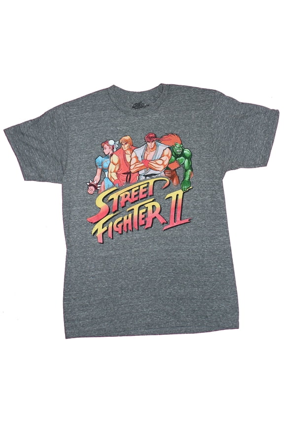 Street Fighter II Mens T-Shirt - Group of 4 Over Logo Image (Medium)