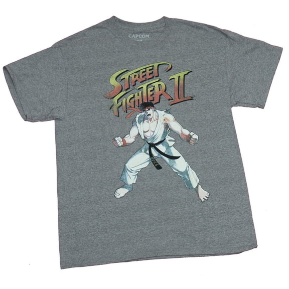 Street Fighter II Mens T-Shirt - Ryu Ready to Tussle Under Logo (Large)