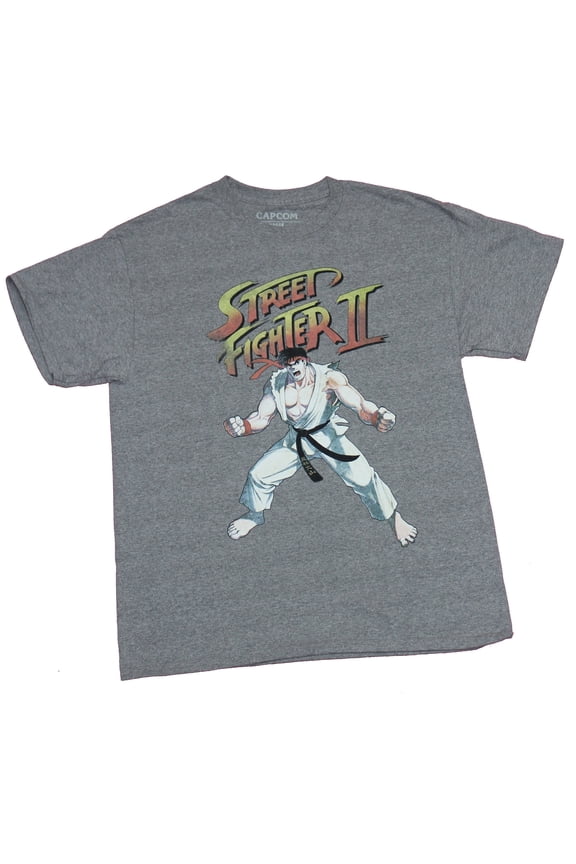 Street Fighter II Mens T-Shirt - Ryu Ready to Tussle Under Logo (Large)