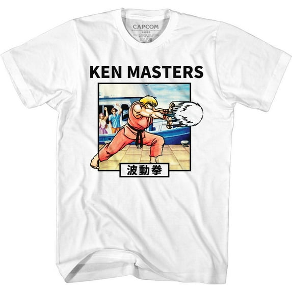 Street Fighter Ken Hadoken White Adult T-Shirt 6Xl