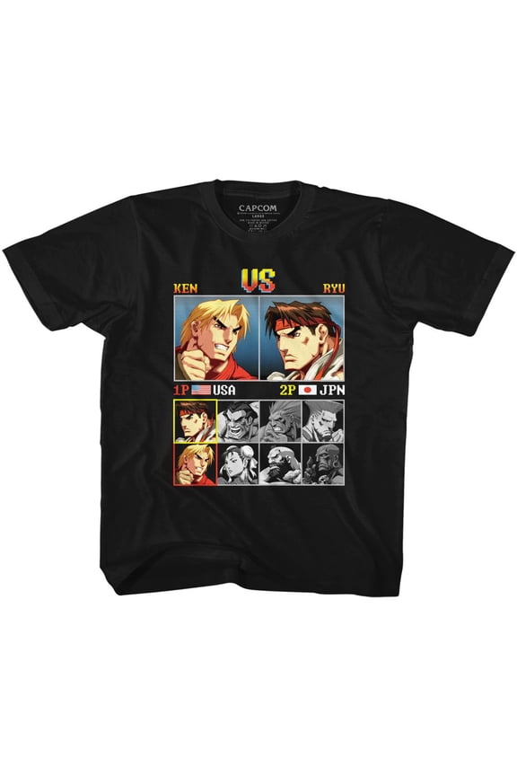 Street Fighter Ken vs Ryu Black Youth T-Shirt