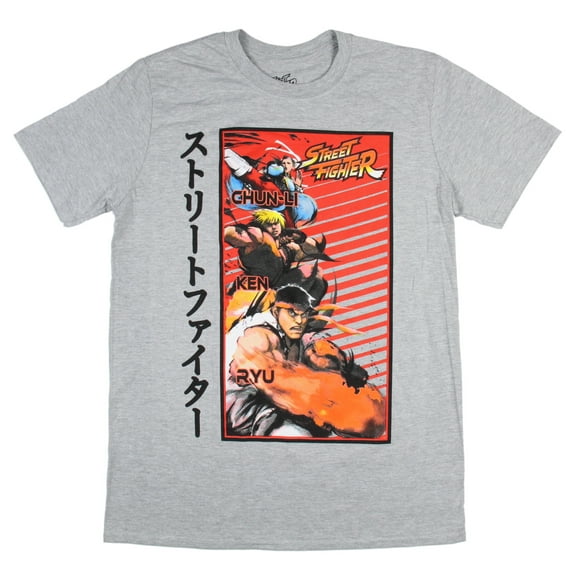 Street Fighter Men's Fighter Lineup Chun-Li Ken Ryu Character Gaming T-Shirt
