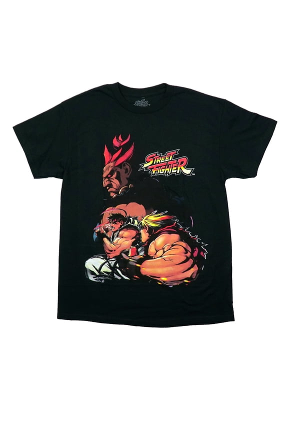 Street Fighter Mens T-Shirt - Ken Ryu Akuma Trio In Shadow Under Name