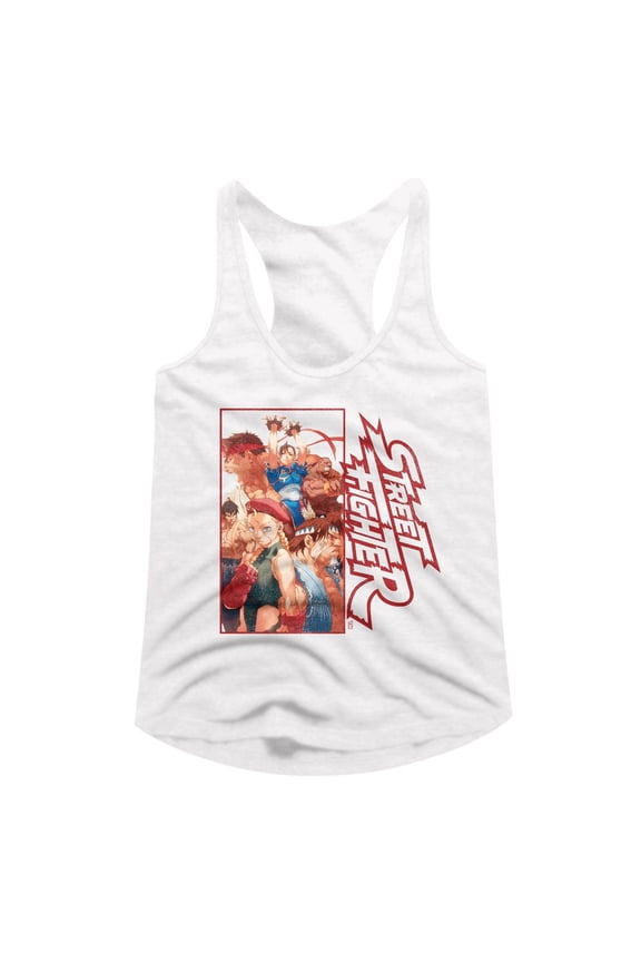 Street Fighter Multi Character Rectangle White Women's Slim Fit Racerback Tank Top S