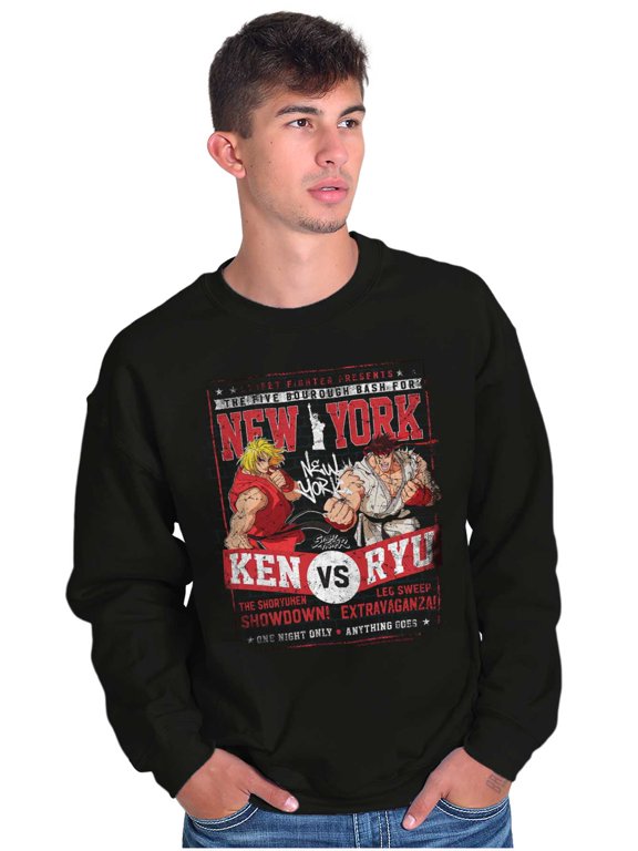NYC Ken Vs Ryu Match Graphic Pullover Crewneck Sweatshirt Brisco Brands S
