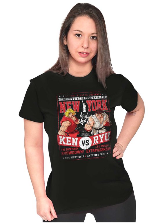 NYC Ken Vs Ryu Match Womens Slim Fit Graphic Tee Brisco Brands L