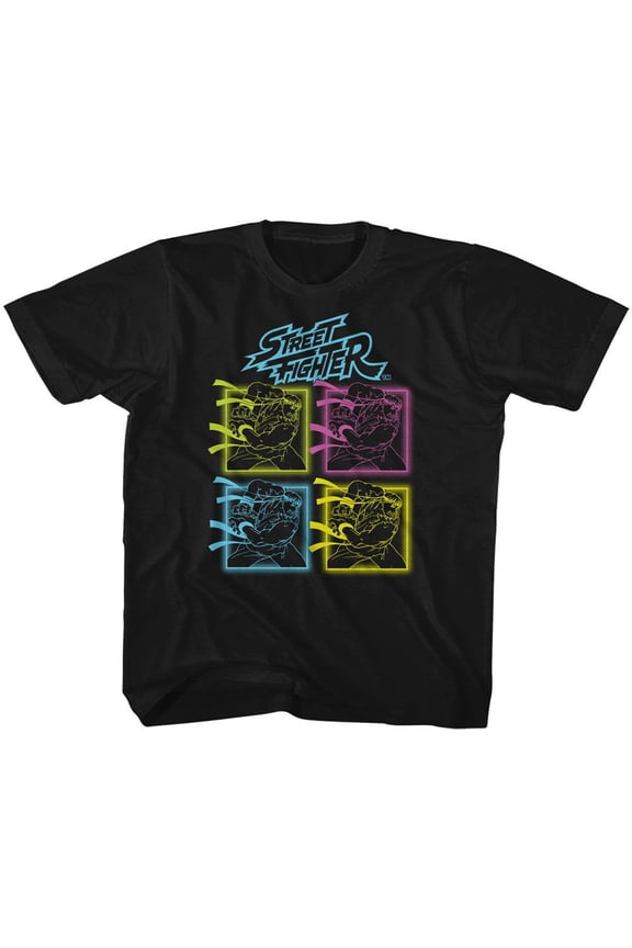 Street Fighter Neon Hadoken Black Youth T-Shirt