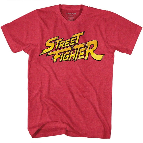 Street Fighter Red Yellow Logo Cherry Heather Adult T-Shirt