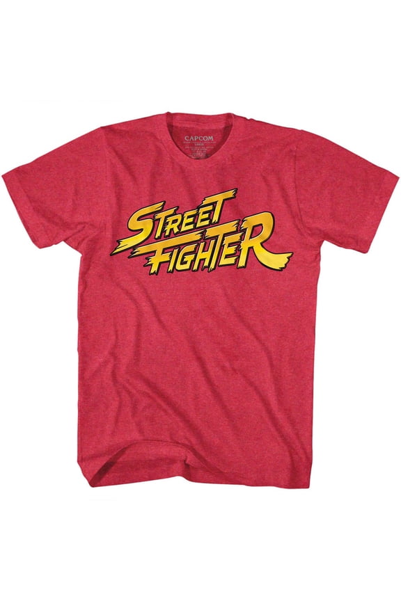 Street Fighter Red Yellow Logo Cherry Heather Adult T-Shirt