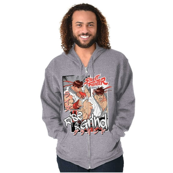 Street Fighter Rise and Grind Ryu Men Big & Tall Zip Hoodie Brisco Brands 5X