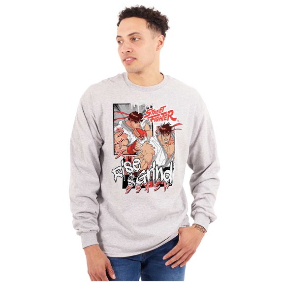 Street Fighter Rise and Grind Ryu Men's Long Sleeve Tee T Shirt Brisco Brands L