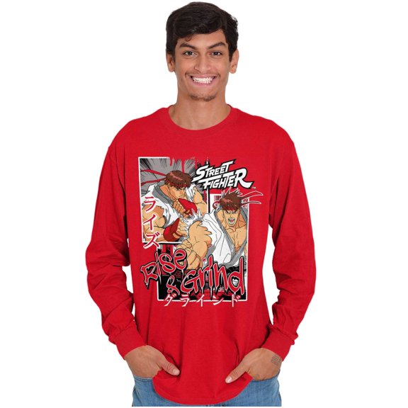 Street Fighter Rise and Grind Ryu Men's Long Sleeve Tee T Shirt Brisco Brands L