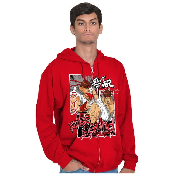 Street Fighter Rise and Grind Ryu Zip Hoodie Sweatshirt Men Brisco Brands X