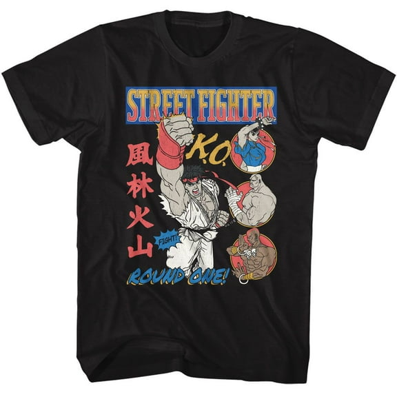 Street Fighter Round One Comic Black Adult T-Shirt Xl