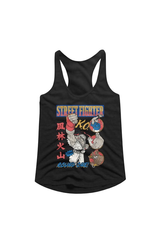 Street Fighter Round One Comic Black Women's Slim Fit Racerback Tank Top