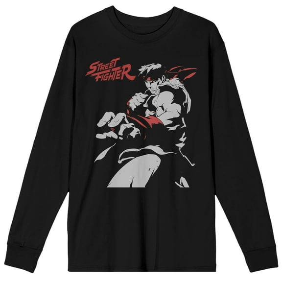 Street Fighter Ryu Character Men's Black Long Sleeve Tee-XL